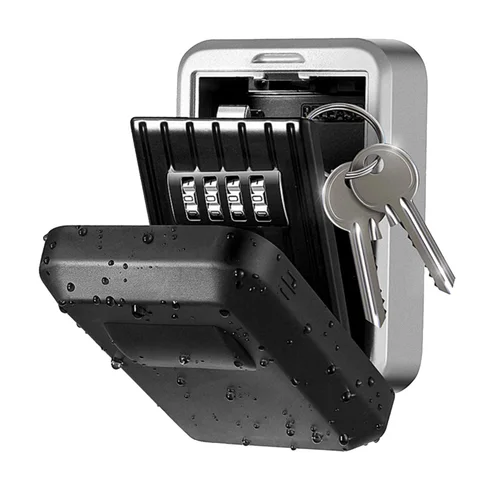 Lock Safe Box with Waterproof Case Wall Mounted Aluminum Alloy 4 Digit Combination Password Key Box for Home Security