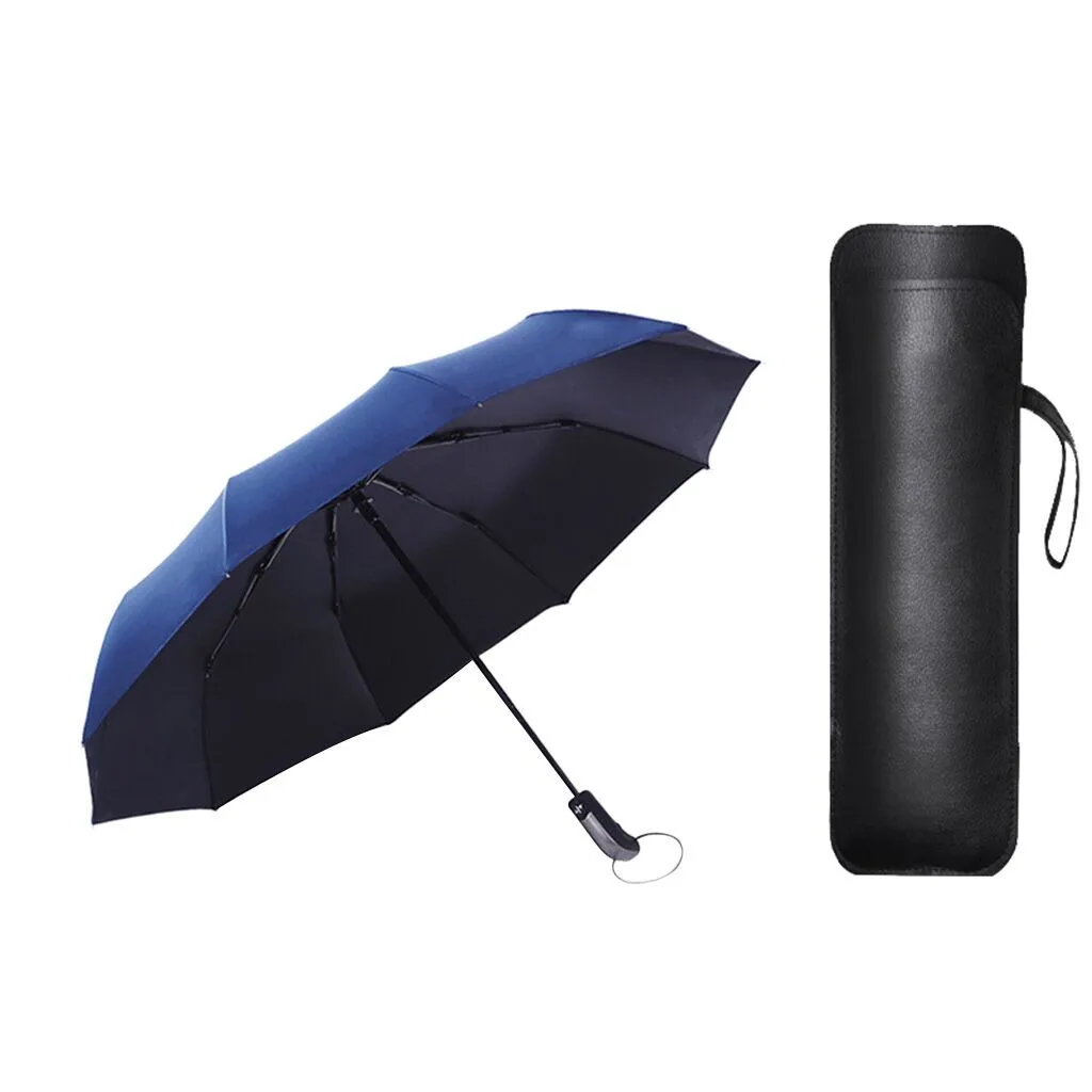 Автоматический Компактный Зонт, ветрозащитный автоматический зонт, 3 сложения, водонепроницаемый, мужской, женский, черный, резиновый, 10 костей, солнечный зонт, ветрозащитный