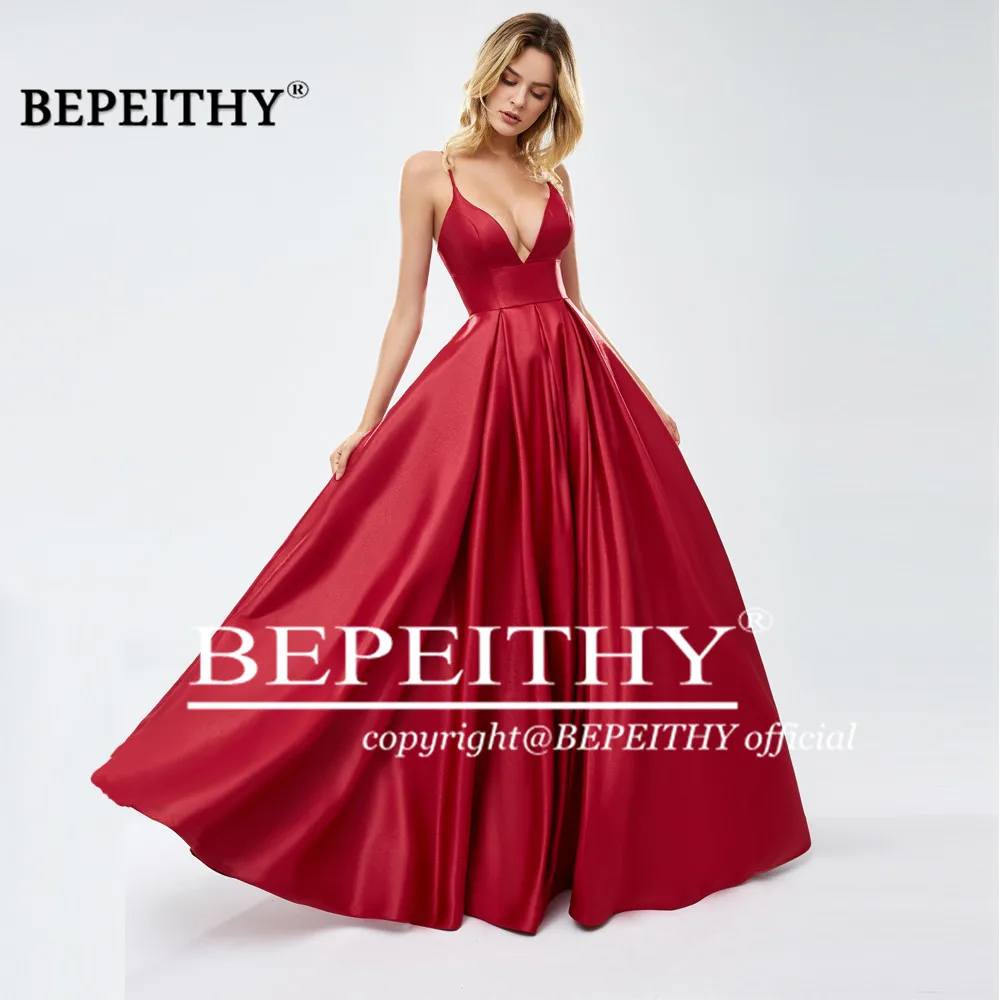 BEPEITHY сексуальное длинное вечернее платье на тонких бретелях Vestido De Festa открытые туфли красного цвета с v-образным вырезом вечерние платье 2019