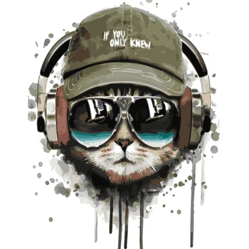 

Painting By Numbers DIY Dropshipping 40x50 50x65cm Cat listening to music Animal Canvas Wedding Decoration Art picture Gift