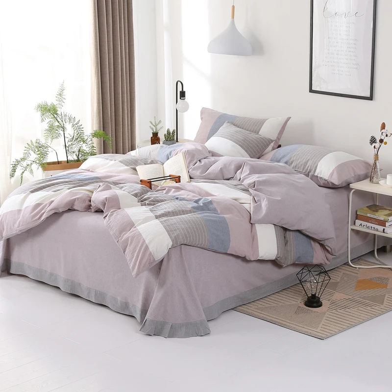 4 шт., пододеяльник queen King size, простыня, 2 подушки, shams, хлопок, очень мягкий и легкий в уходе, простой стиль, Комплект постельного белья