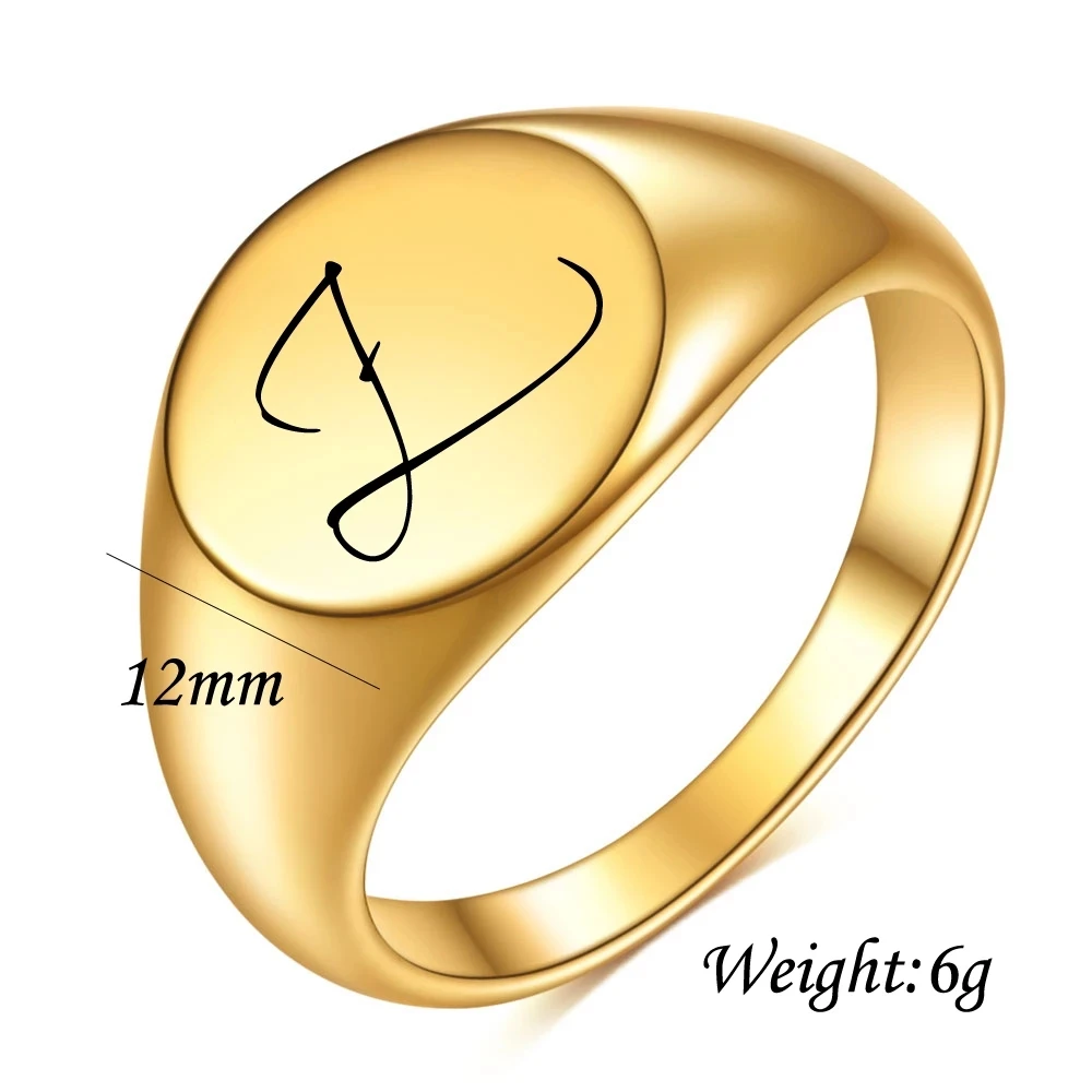 NIBASTAR Custom Initial Letter Signet Gold Ring Solid Stainless