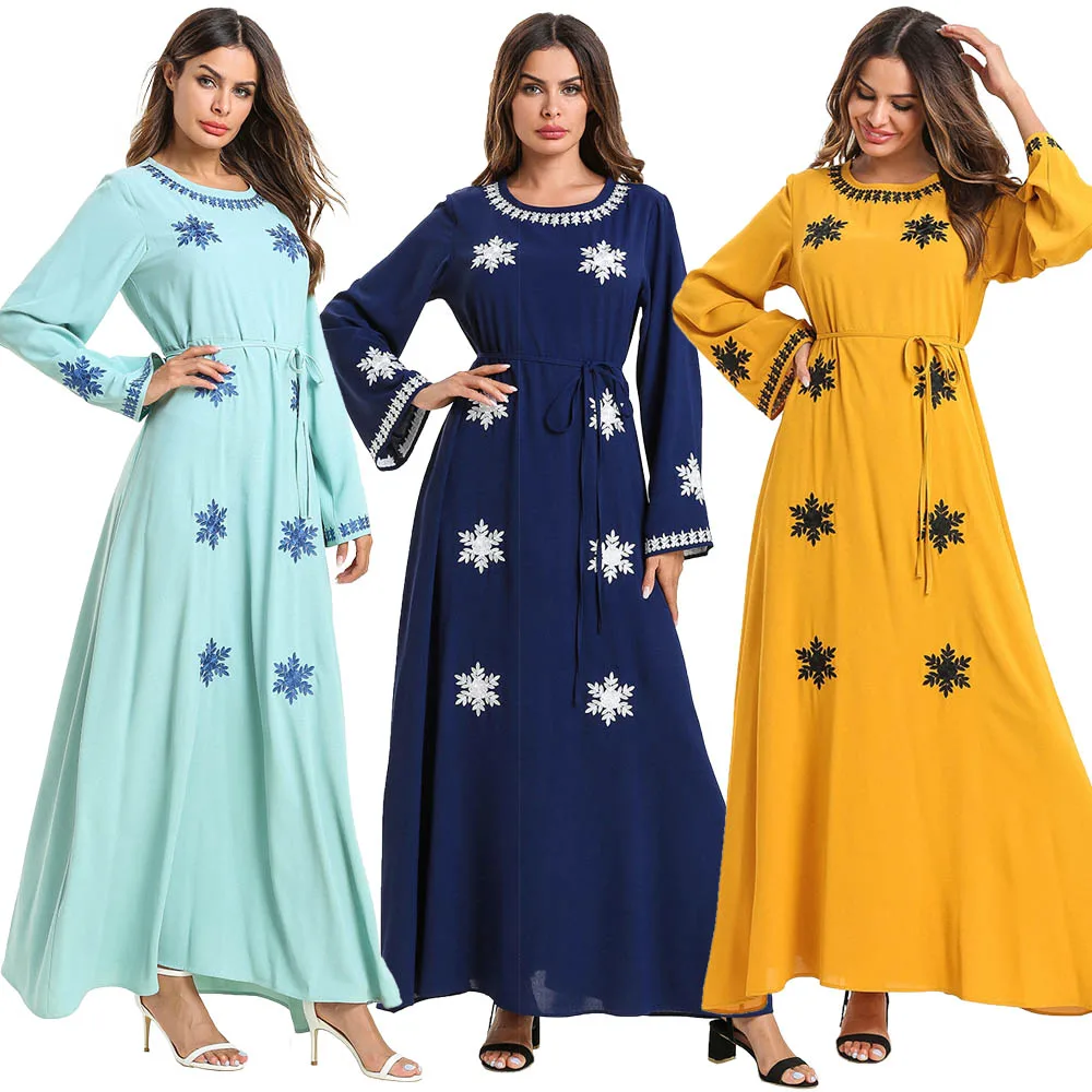 BNSQ Демисезонный, рисунок со снежинками, длинный рукав, платье с вышивкой из пакистана, накидка, Восточный халат одежда для Рамадана Турция