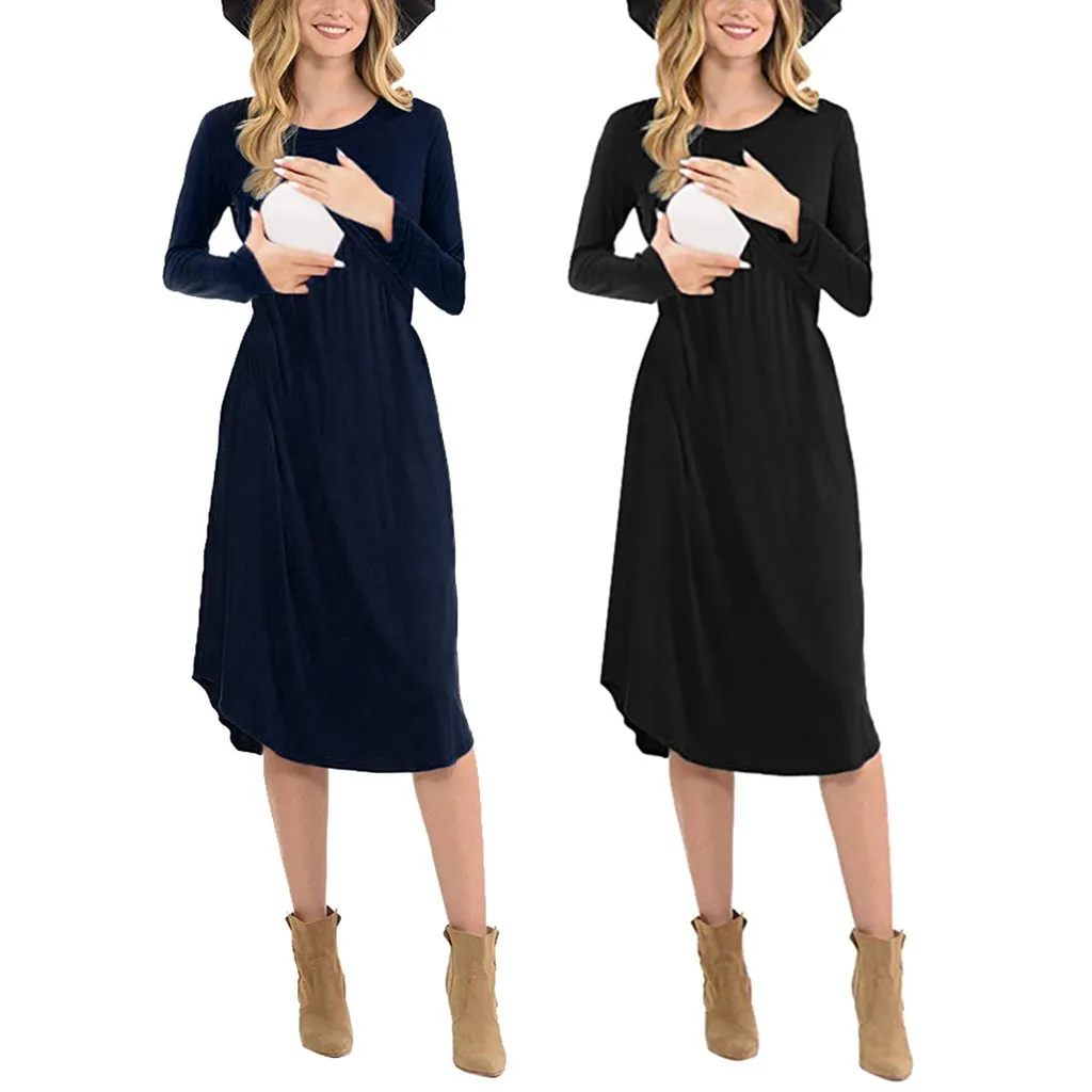 

Maternity Dresses Pullover O-neck Dress Clothes For Pregnant Women Full Sleeve Maternity Dresses Winter Zwangerschaps Kleding