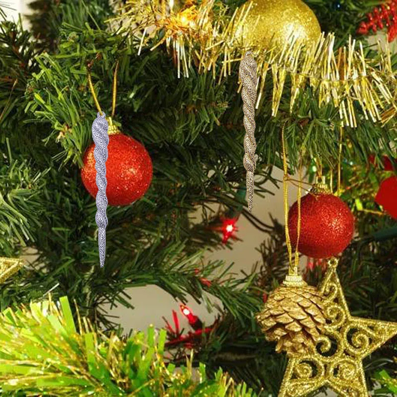 12pcs 13cm Simulation Ice Xmas Tree Hanging Ornament Fake Icicle Prop for Winter Frozen Party Christmas Tree Toy Decorations