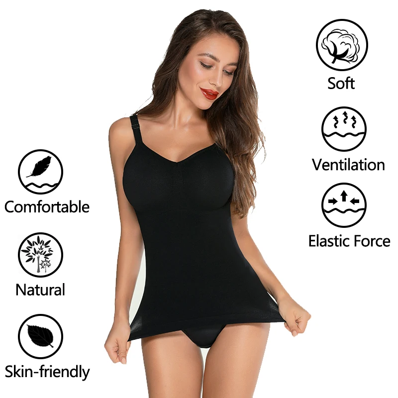 VASLANDA Women Camisoles Tank Tops Tummy Control Body Shaper Strapless Shapewear Sexy V-neck Crop Top Mujer Waist Trimmer Shirt