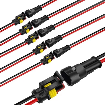 

6-Piece Waterproof Electrical Connector 2-Pin 1.5mm Series Terminal, Wire AWG Marine, Used for Cars, Trucks, and Ships