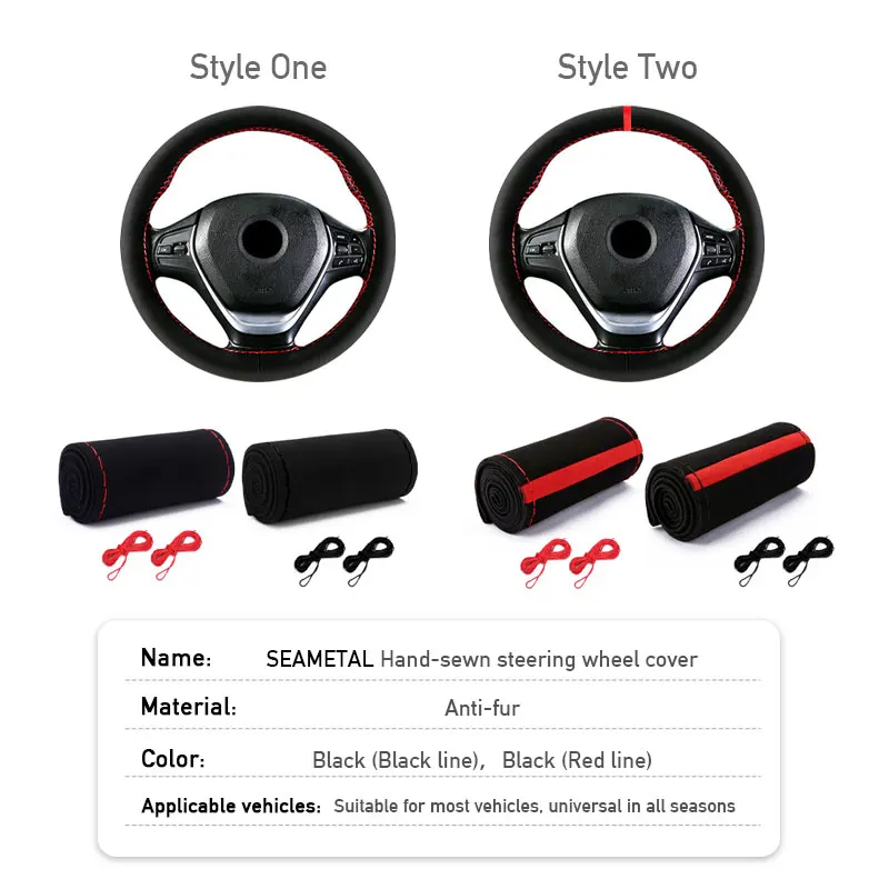 Fur Steering Wheel Cover For Car Universal 38cm Braided Car Steering Wheel Protection Cover Leather Anti Slip Interior Parts