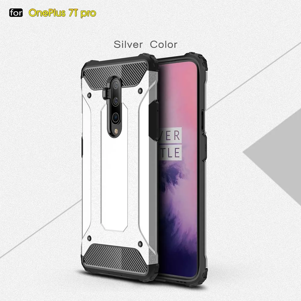 Четыре угловых падение защитный бронированный чехол Чехол для One Plus7T 7 Pro Чехол для One Plus 5T 6 T, 5, 6, ПК жесткий чехол задняя крышка чехол Крышка - Цвет: Silver