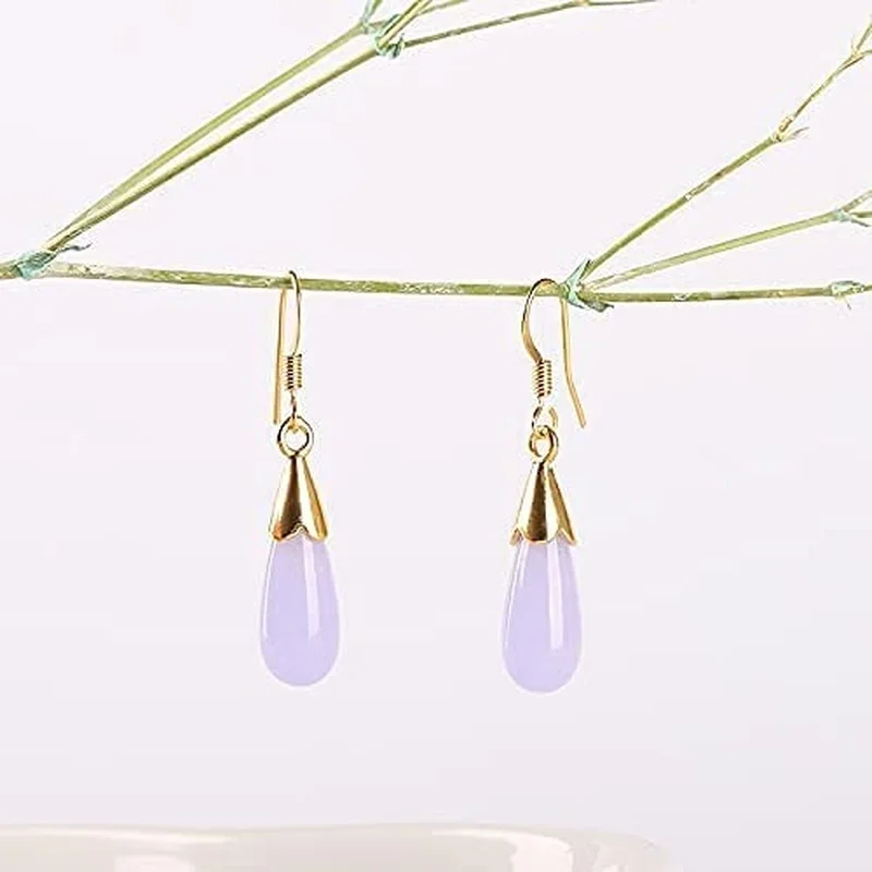 

Natural Boho Gold Stone Jade Gem Water Drop Dangle Womens Earrings