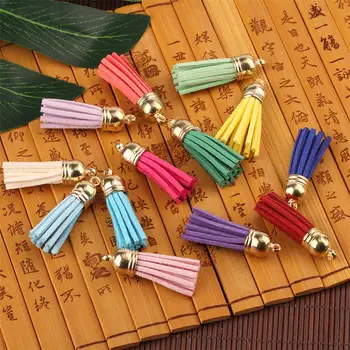 

500pcs 40mm GoldCCB Cap Tassel Vintage Faux Leather Tassels For DIY Jewelry Making Fringe Keychain Cellphone Straps Pendant