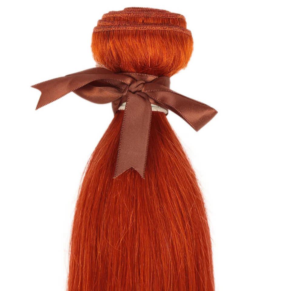 Sleek Straight Human Hair Bundles 30 Inch Ginger Orange Remy Brazilian Hair Extensions Blonde Colored Single Bundles