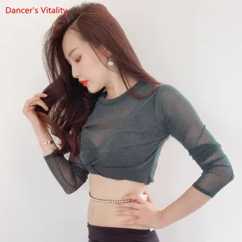 

Sexy Black Mesh Eastern Oriental Belly Dance Tops Shirt Costume for Women Bellydance Dancing Clothes Dancer Wear Clothing