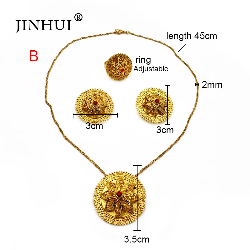 Jin Hui, эфиопские Ювелирные наборы, подвеска, ожерелье, серьги, кольцо, золотые подарки для женщин, африканская Эритрея, свадебные ювелирные изделия