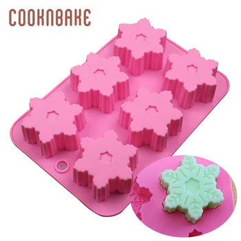 

COOKNBAKE Snowflake Silicone Cake Mold Snow Flower Handmade Soap resin mould 6 Hole pudding jello form biscuit cake baking tool