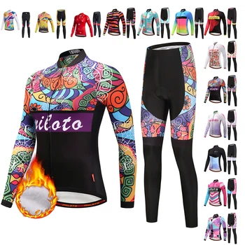 

MILOTO Women Winter fleece Long Sleeve Jersey+Pants Bike Team Racing wear cycling jersey set MTB ropa ciclismo hombre велосипед