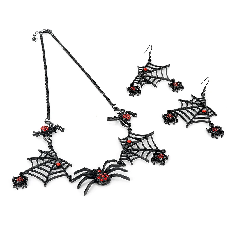 

Jewelry Set Black Spider Charm Choker Punk Necklace Drop Earrings Women's Sweater Chain Halloween Cosplay Accessories Gift