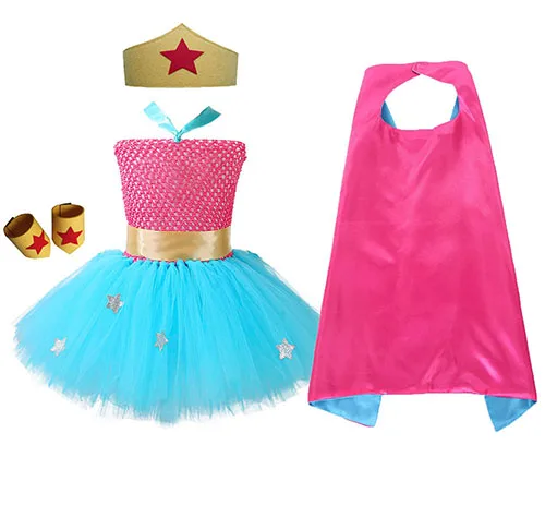 Dress with a set Платье-пачка для девочек с супергероями небесно-голубой набор с платьем-пачкой со звездами для девочек до колена, крутой Детский карнавальный костюм на день рождения - Цвет: Dress with a set