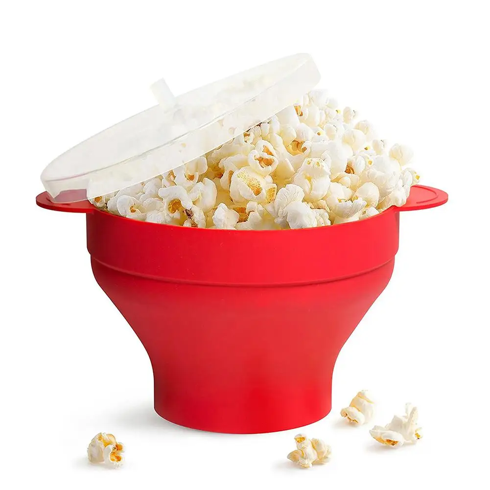 

Silicone Popcorn Bowl Microwave Folding Popcorn Bucket Creative High Temperature Resistant Large Storage Bucket With Lid