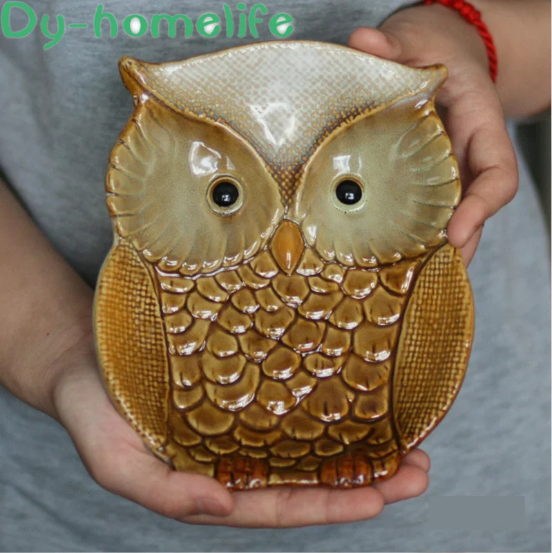 

European Pastoral Color Glaze High Temperature Ceramic Owl Fruit Tray Office Home Storage Tray Crafts Decoration Gifts
