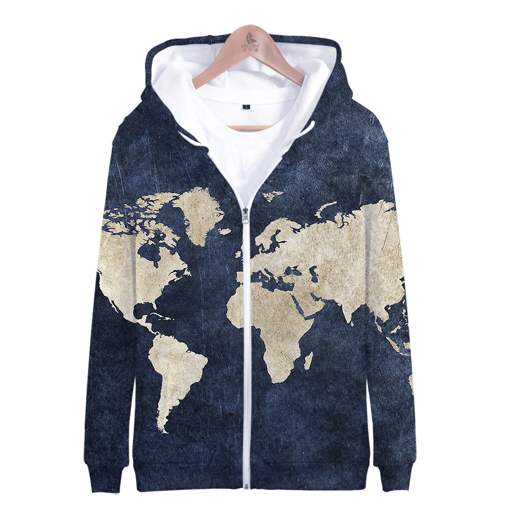 World Map 3d Print Hoodie Sport Fashion Hip Hop Men Women Zipper Hoodies Jackets Long Sleeve Harajuku 3D Hooded Sweatshirts Tops - Цвет: 4