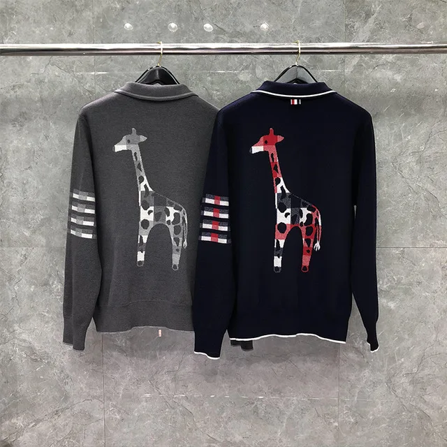 

2021 Fashion TB THOM Brand Spring Sweatershirts Cotton Jacket Men Women V-Neck Solid Baseball uniform Casual Sportswear Coat
