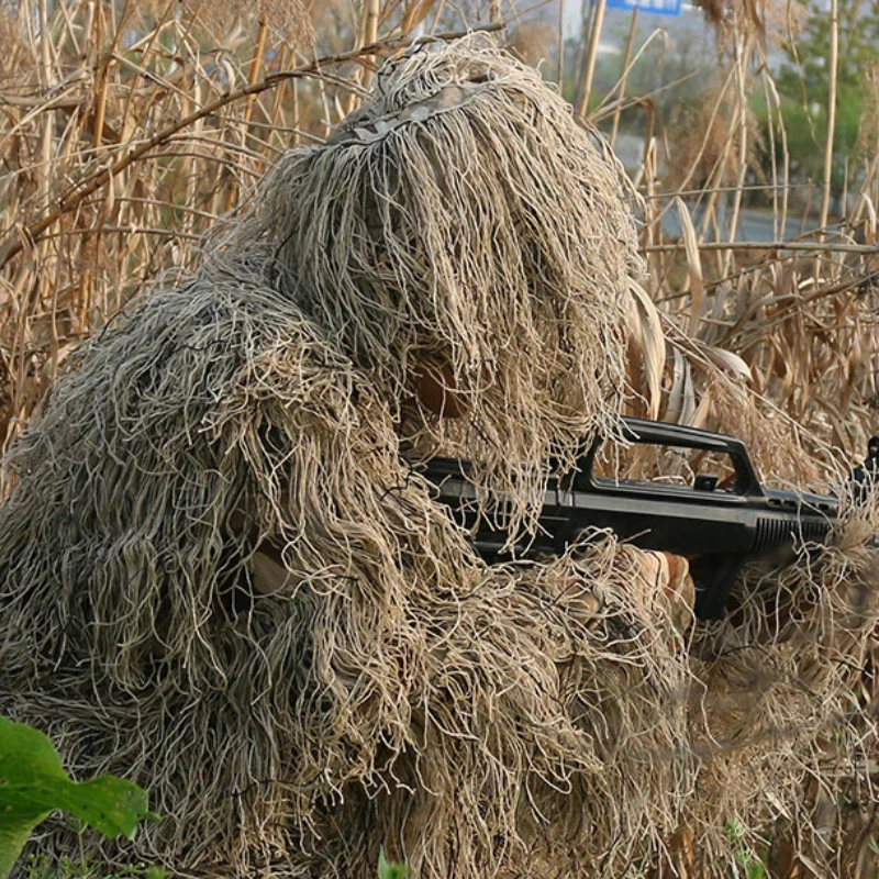 Военная камуфляжная одежда для охоты, костюм для охоты, 5 шт., капюшон+ пояс+ топ+ штаны+ сумка, набор, снайперский Ghillie Камуфляж, 3D тактический Костюм Униформа