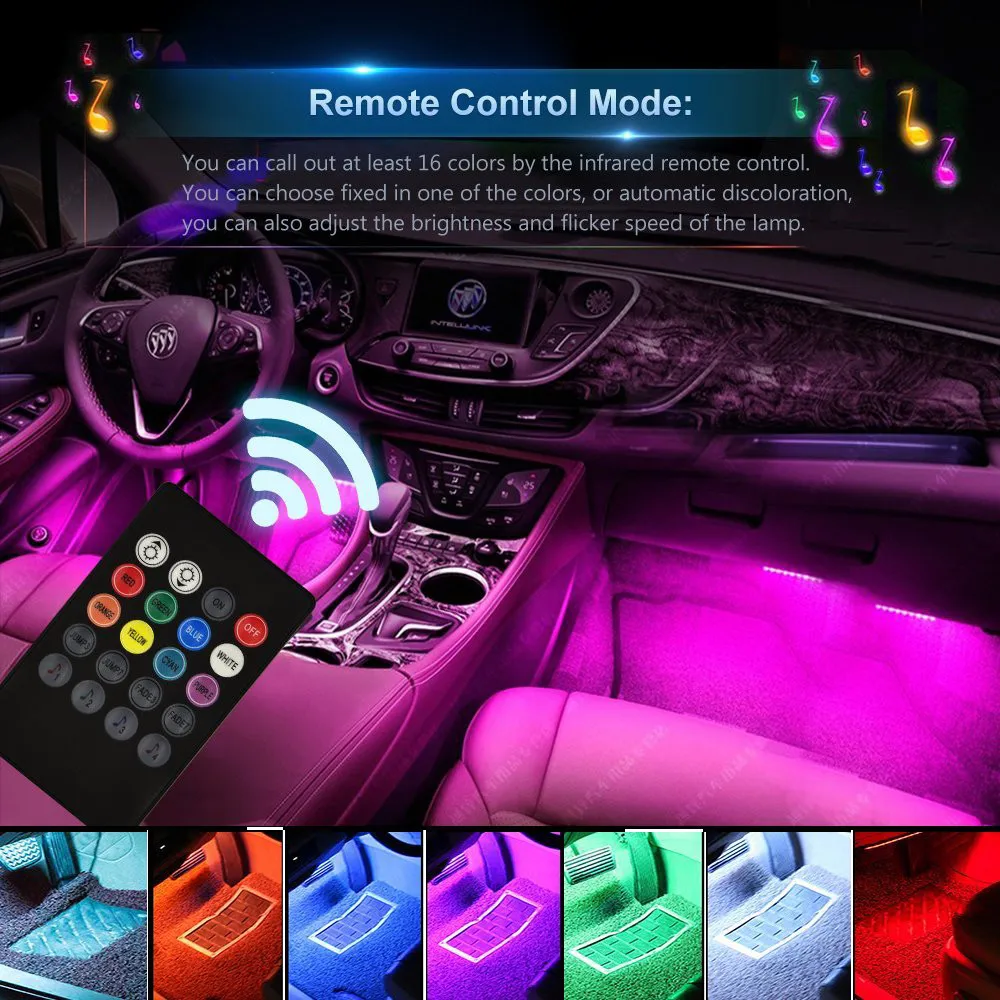 Kongyide автомобильный светильник 7 цветов RGB светодиодный неоновый светильник с музыкальным пультом дистанционного управления для освещения салона автомобиля Романтический декоративный светильник