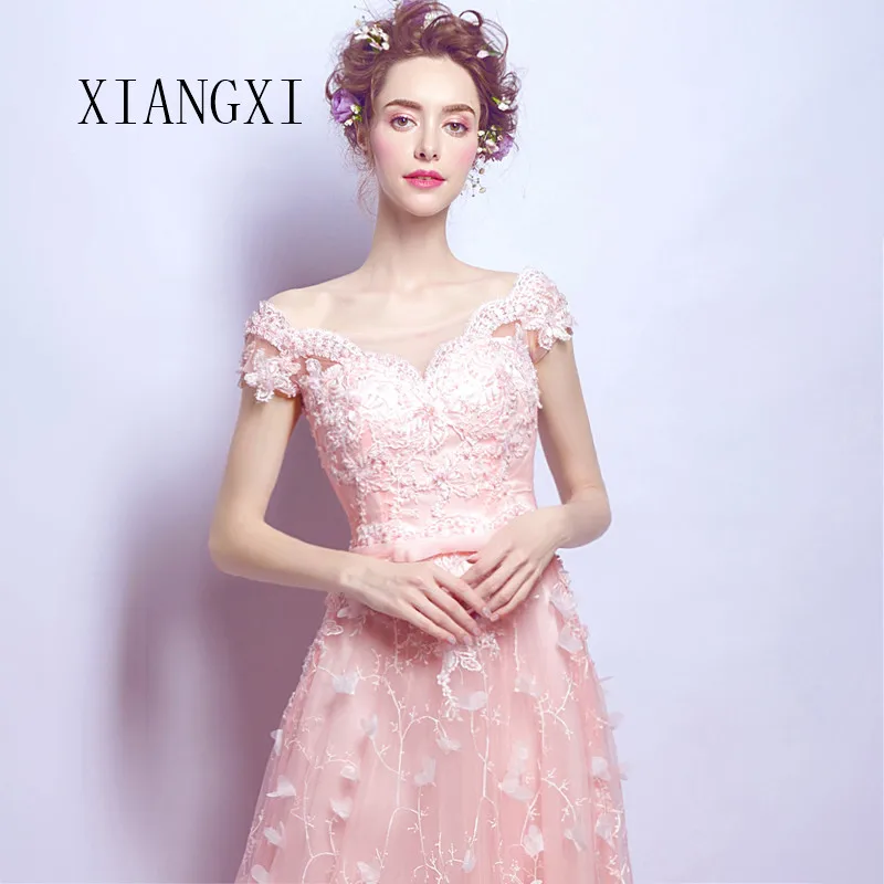 

Elegant Charming Evening Dresses Lace A-Line Jewel-Neck Short Sleeves Long Evening Dress Formal Party Gowns Vestidos De Festa
