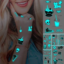 Luminous Tattoos Bathing Girl Canvas Shoes Skull Cross Snake Cool Waterproof Temporary Tattoo Stickers Women Men Body Glow Tatto