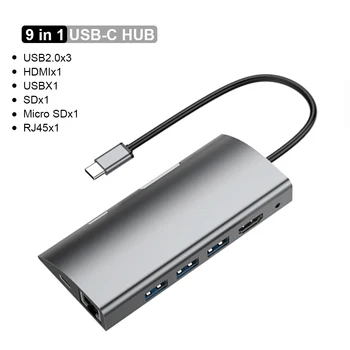 

9/11-In-1 Type C Hub USB C to HDMI VGA RJ45 USB 3.0 Ports SD/TF Card Reader USB-C Power for MacBook Pro