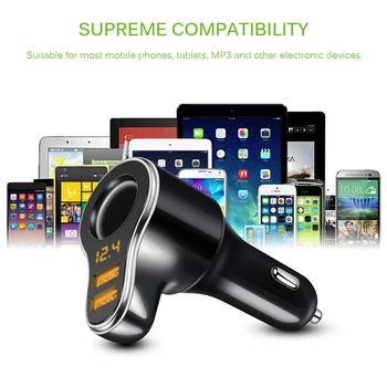 

3.1A Car Charger Dual USB Mini Fast Charge Portable 12-24V Phone Charger Adapter Volmeter Display With Cigarette Lighter Socket