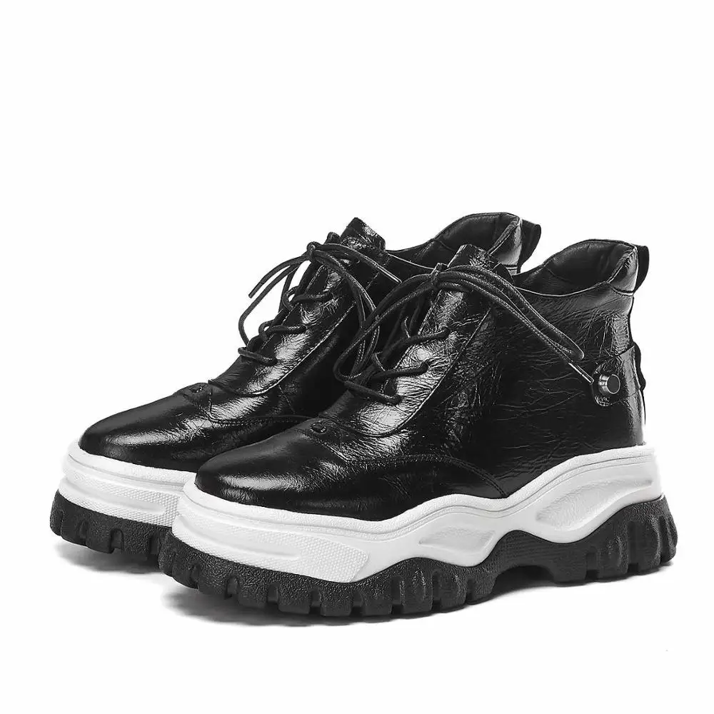 Krazing Pot genuine leather round toe platform casual lace up fashion British school thick high bottom vulcanized shoes L92