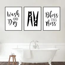 

Wash Dry Laundry Toilet Room Wall Pictures Black White Bathroom Decoration Art Posters Canvas Painting Prints Home Decor HD2815