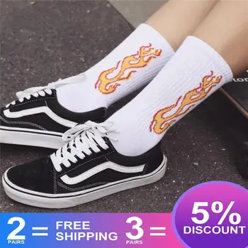 

Men Fashion Flame Pattern Hip Hop Funny Man Socks Jacquard Harajuku Fire Socks Street Skateboard Cotton Socks Men Streetwear S-8
