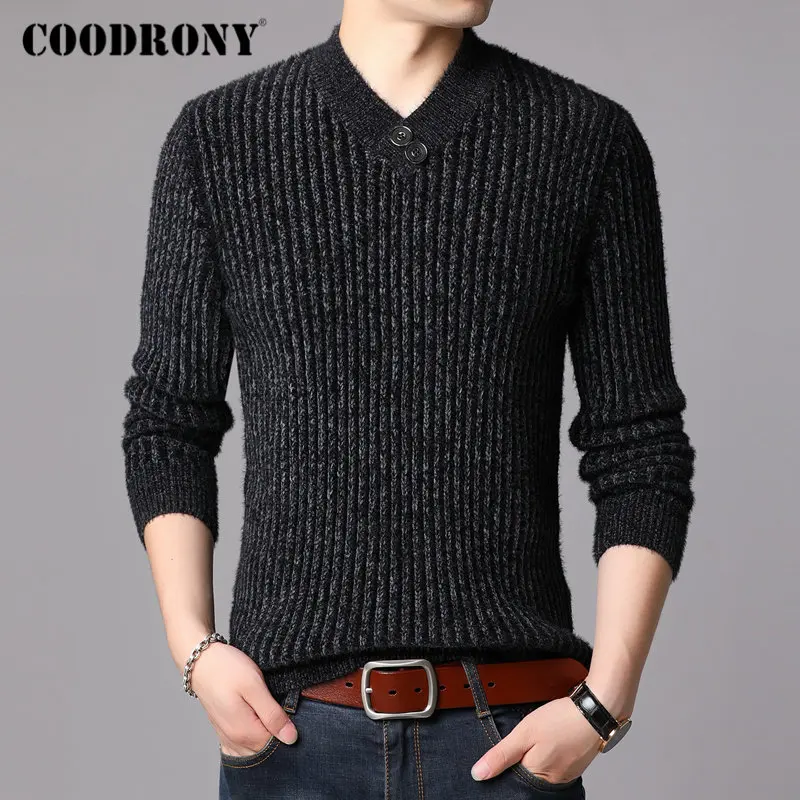COODRONY Brand Winter Sweater Men Casual Button V-Neck Pull Homme Thick Warm Cotton Pullover Men Clothes Jersey Hombre Top 91123 COODRONY Brand Winter Sweater Men Casual Button V-Neck Pull Homme Thick Warm Cotton Pullover Men Clothes Jersey Hombre Top 91123