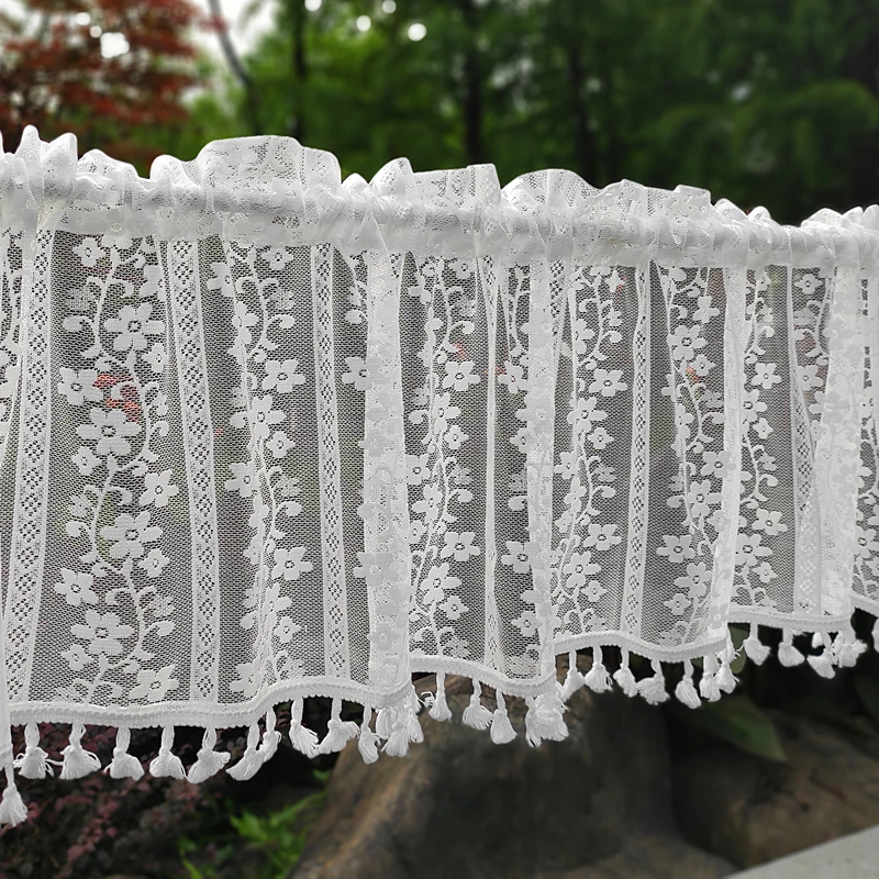 Embroidery Lace Short Curtain Semi-sheer Floral Home Cafe Cabinet Valance Modern 