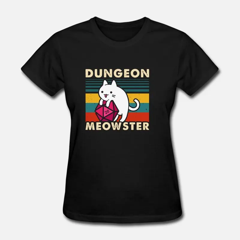 Women-Black Черная классическая мужская футболка с надписью Dungeon Meowster, модель года, большие размеры 3xl 4xl 5xl, топы в стиле хип-хоп - Цвет: Women-Black