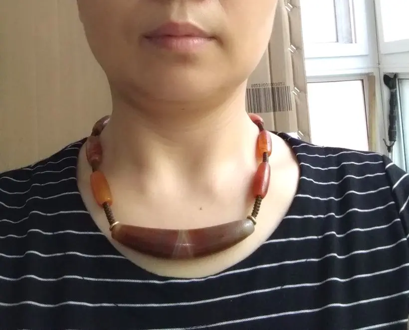 

Nature Sardonyx pendant Amulet Chalcedony string Agate bead Necklace Talisman Vintage