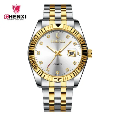 

CHENXI 2019 New Top Brand Couple Watches Golden Full Stainless Steel Luxury Quartz watch Men Woman Clock Ladies Wristwatches