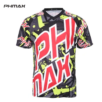 

PHMAX 100% Polyester Short Sleeve Cycling Jerseys 2020 Summer Quick-Dry MTB Bike DH Shirt Breathable Motocross Downhill Jersey