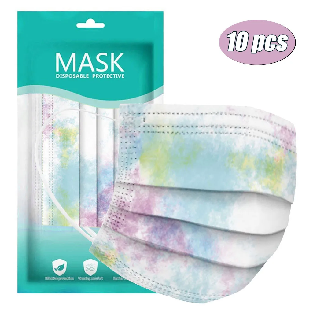 halloween costumes 10pc Tie-dyed Print Protection Mouth Masks For Women Disposable Face Mask 3 Layers Halloween Cosplay Mask Mascarillas Masque christmas costumes