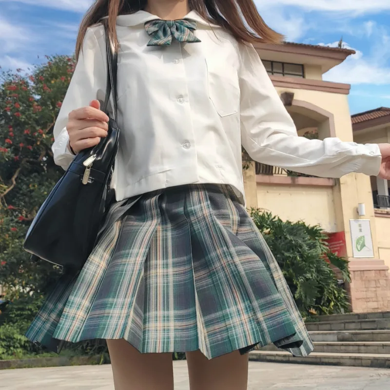 

Girls JK Suits Female Japanese School Uniforms Bowknot Shirts Plaid Skirts Teen Girls Sailor Costumes Preppy Clothes for Women