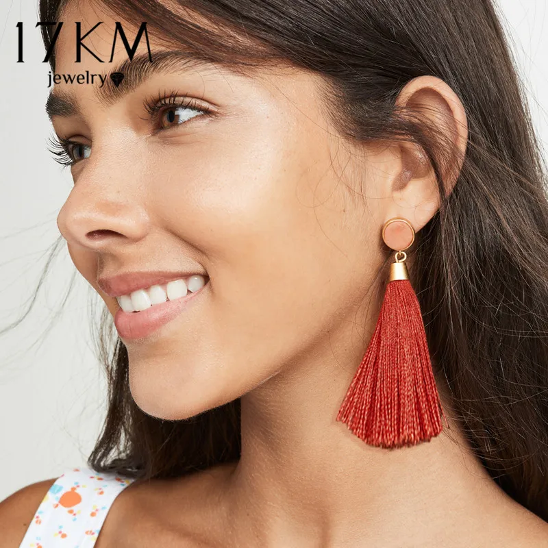 

17KM Bohemian Red Pink Blue Long Tassel Earrings For Women Girl Vintage Drop Earring Brincos Female 2020 Statements Jewelry