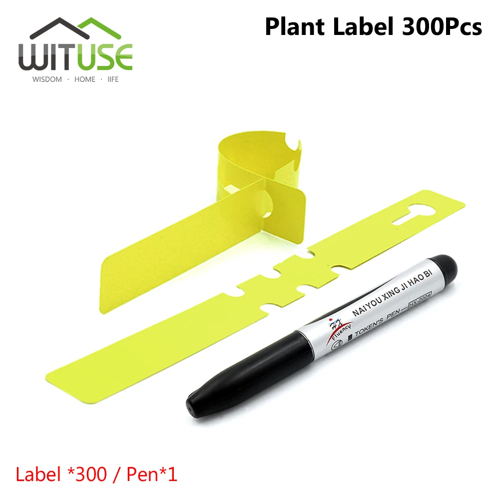 100/300pieces Plastic Garden Labels For Plant 21x2cm Colored Ribbon Type Stake Seedling Labels Tags Garden Decors With Pen - Цвет: 300 yellow tags pen