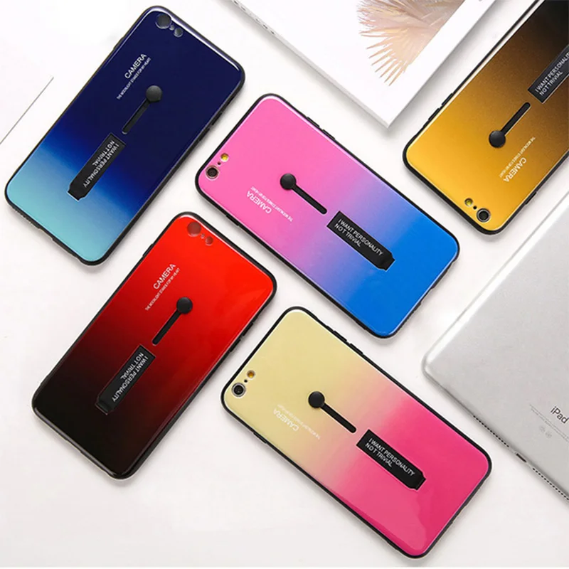 Ультратонкий Роскошный цветной градиентный чехол с кольцом для Apple iPhone XR X XS Max 8 7 6S