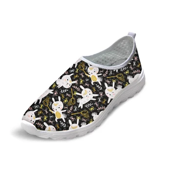 

THIKIN Cute Rabbit Catching Butterflies Pattern Flats Women Spring/Summer Mesh Shoes Girls Beach Loafers Light Weight Custom