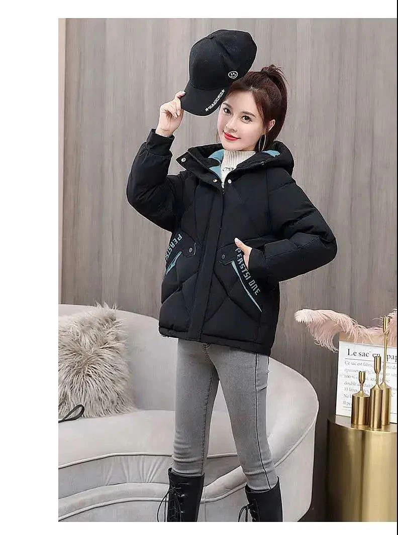 2020 New Fashion Short Letter Print Autumn Winter Jacket Women Warm Solid Hooded Down Parka Cotton Jacket Coat S-XXXL