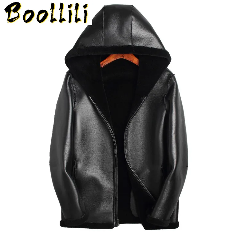 

Boollili Winter Jacket Men 100% Sheep Shearling Coats Double-sided Wear Jacket Mens Real Pure Natural Fur Jackets
