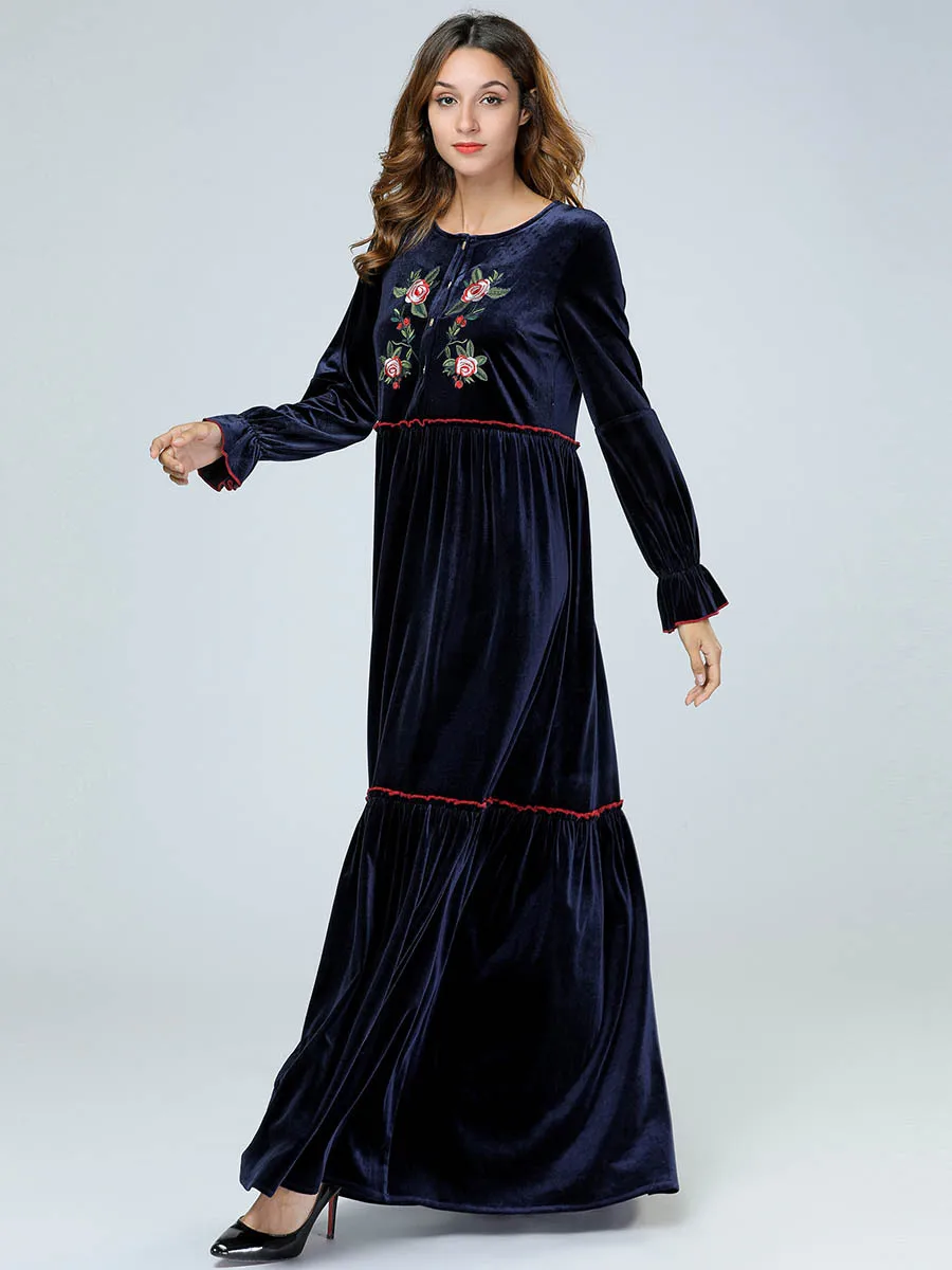 Abaya турецкий марокканский кафтан простой вышитый плиссированный кардиган Повседневный осенне-зимний Musulmane Femme платье